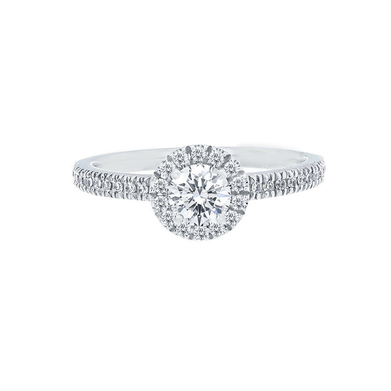 Round Diamond Halo Engagement Ring with Petite Diamond Band for 0.25ctw Center