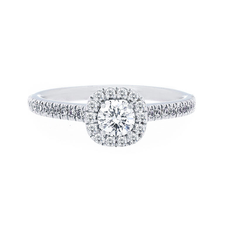 Cushion Diamond Halo Engagement Ring with Petite Diamond Band for 0.25ctw Center