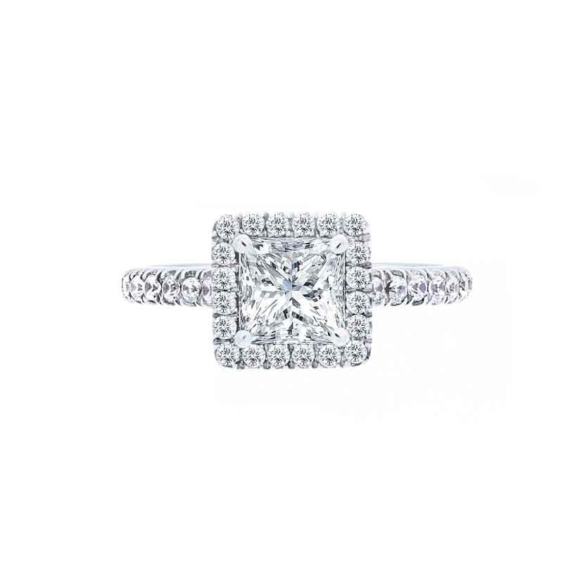 Princess Diamond Halo Engagement Ring with Diamond Band for 1.00ctw Center