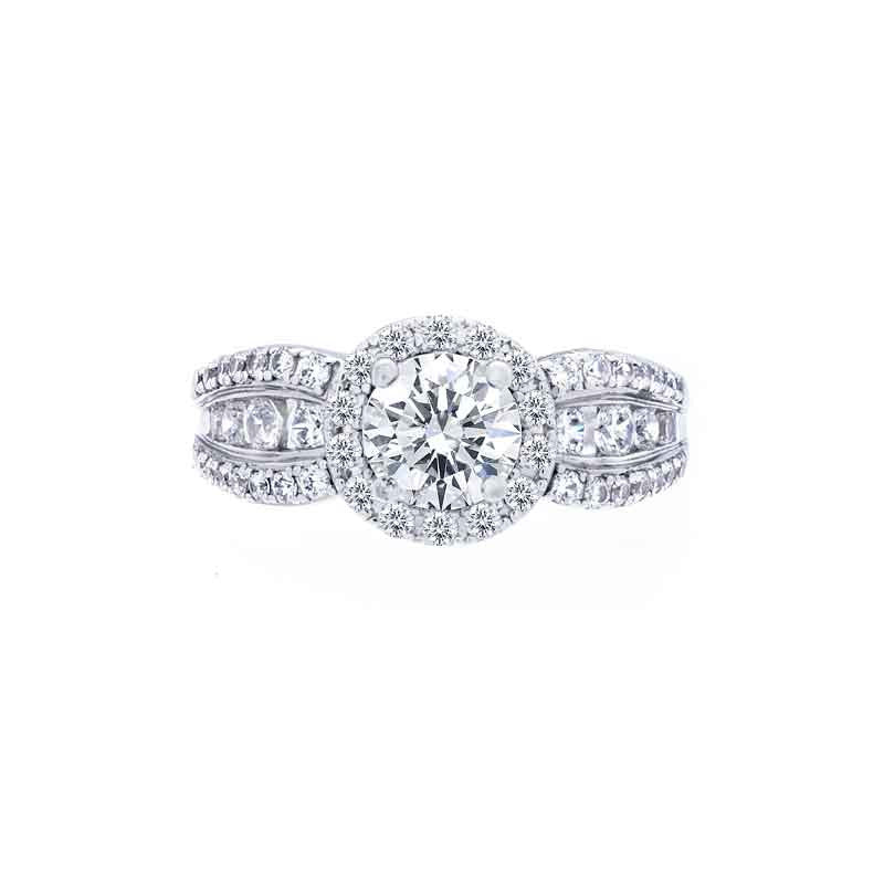 Round Diamond Halo Engagement Ring with a Bow Shaped Band