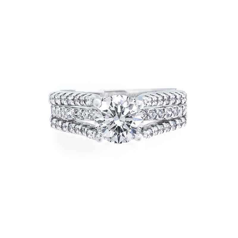 3 Row Diamond Split Band Engagement Ring 