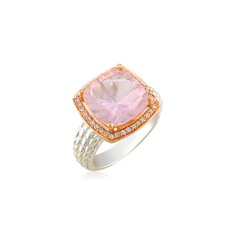 Pietra Collection Rose Quartz and Diamond Two-Tone Ring