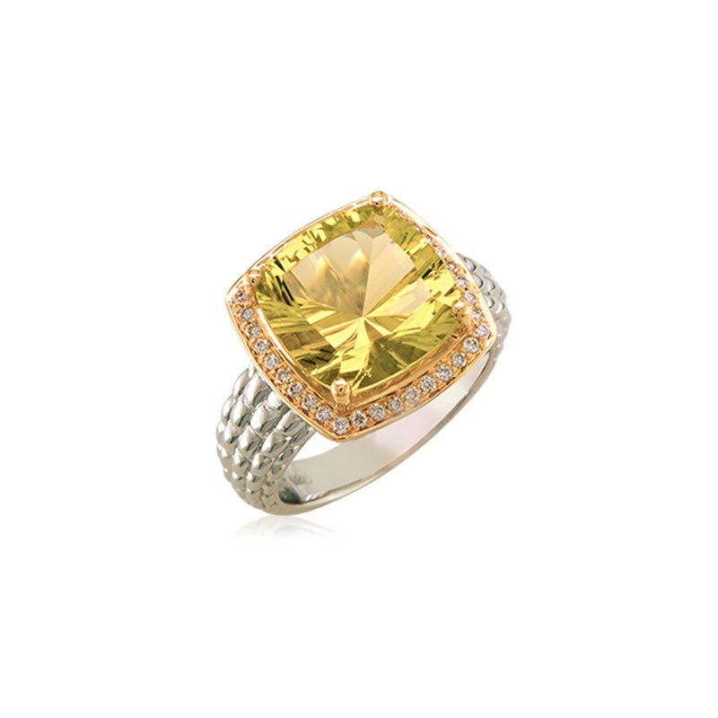 Pietra Collection Lemon Quartz and Diamond Two-Tone Ring