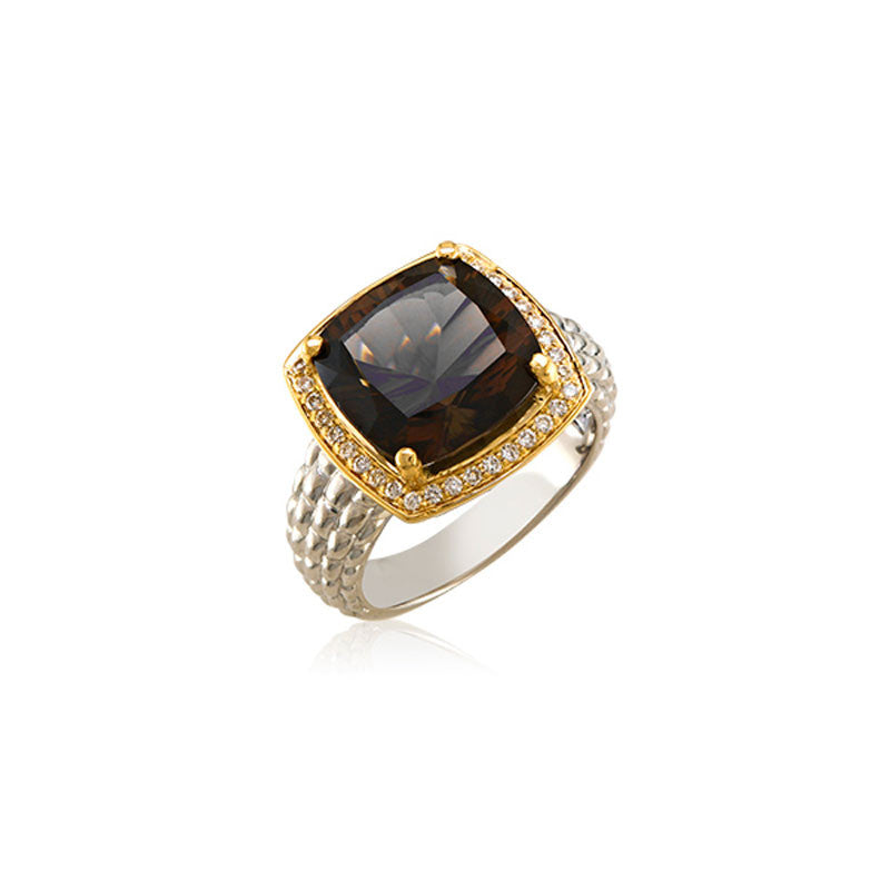 Pietra Collection Rich Chocolate Quartz and Diamond Two-Tone Ring