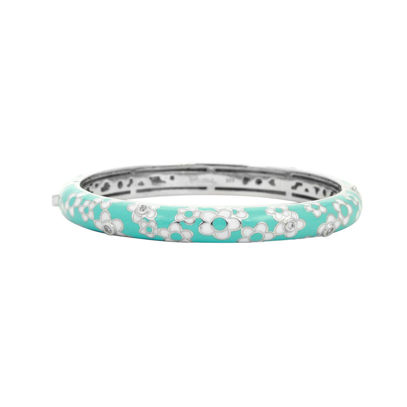 Belle Etoile Constellations Daisies Collection hand-painted blue Italian enamel with white stones bangle bracelet.