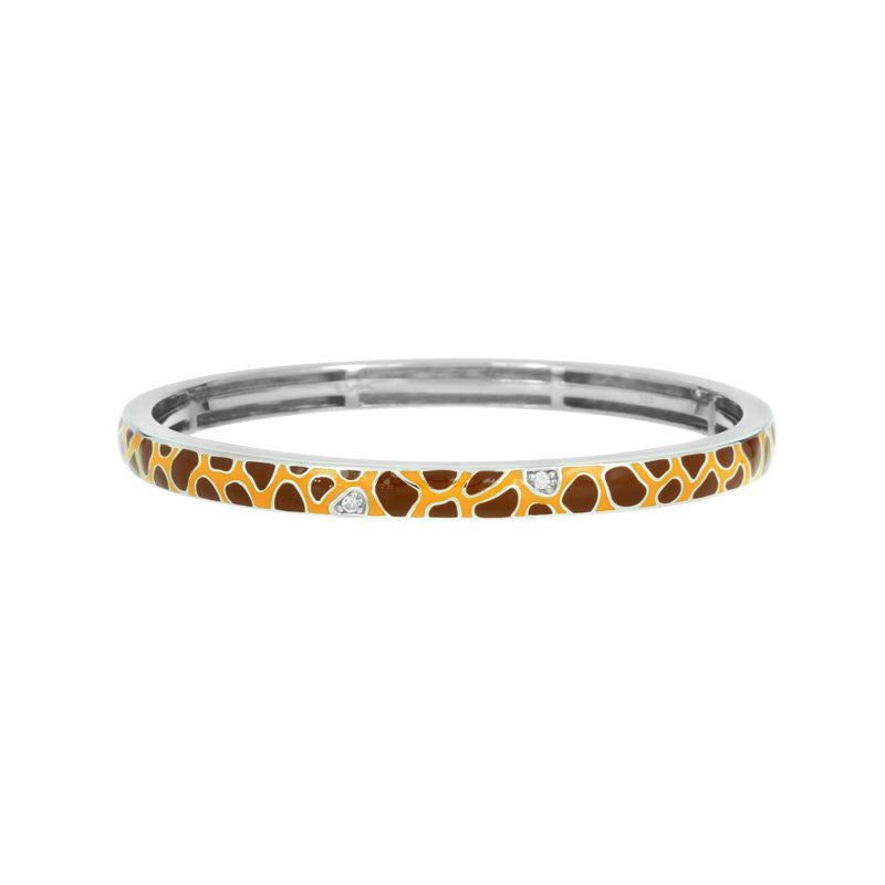 Belle Etoile Constellations Giraffe Collection hand-painted yellow and brown Italian enamel with white stones bangle bracelet.