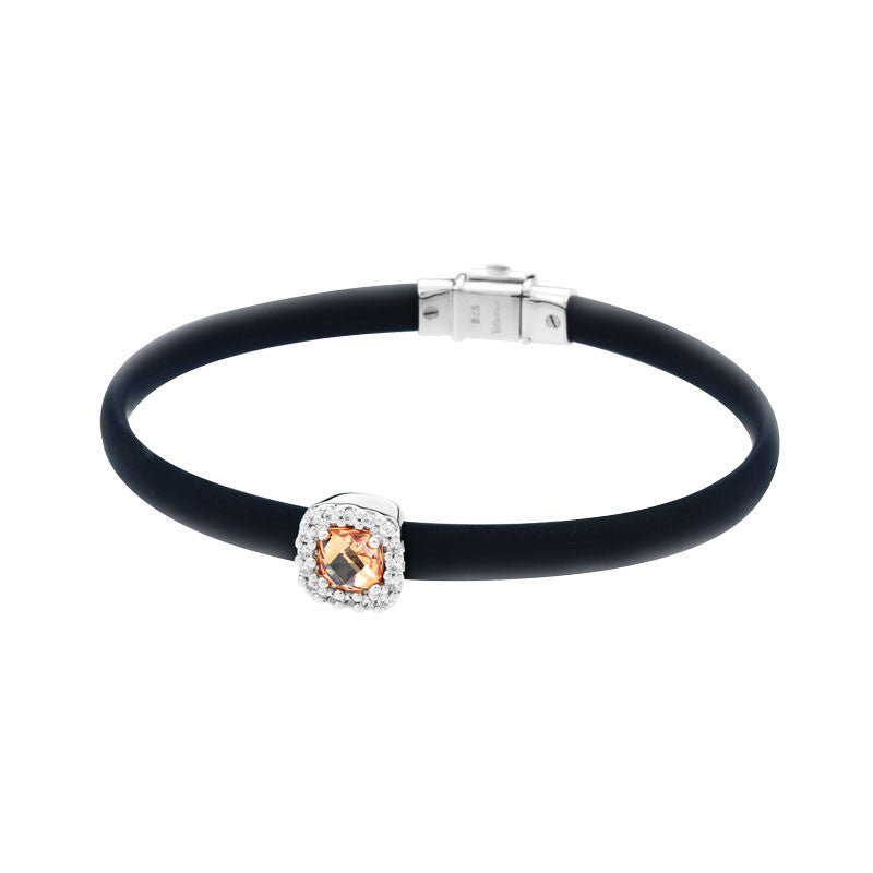Belle Etoile Diana Collection hand-strung black Italian rubber with champagne and white stones bracelet.