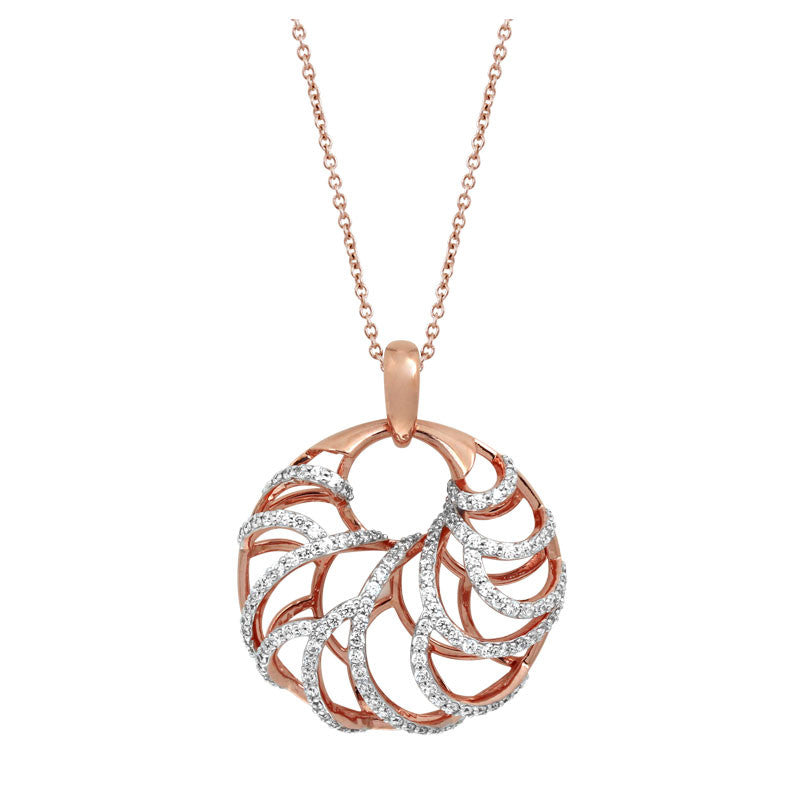 Belle Etoile Monaco Collection white stones pave-set into 18K rose gold-plated, nickel allergy-free, 925 sterling silver pendant.  